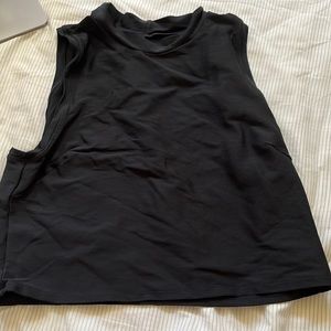 Athleta black ribbed crop top with mock neck